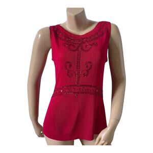 Sweaterworks Beaded Sweater Tank Top Womens Medium Red Knit Sleeveless